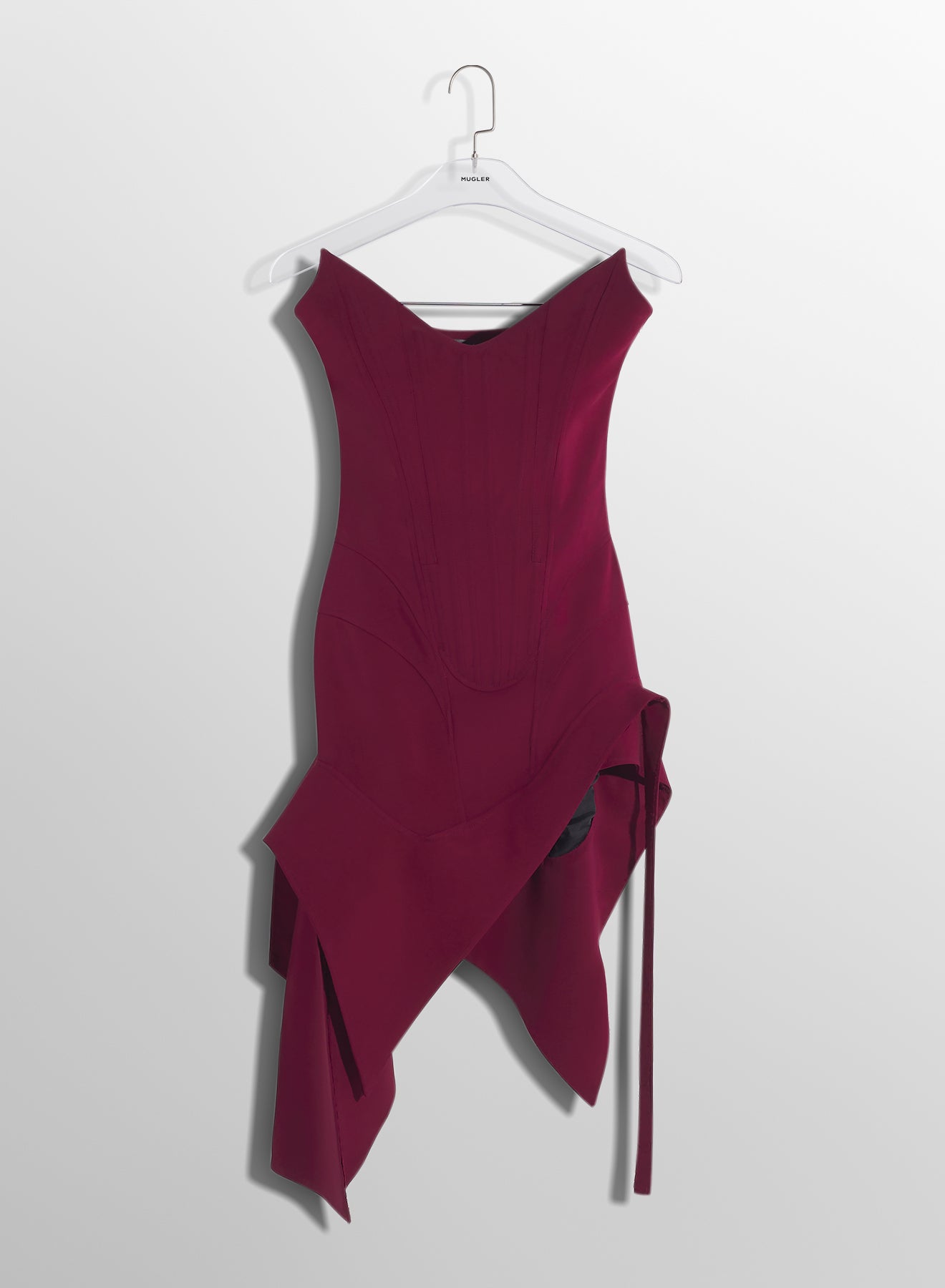 burgundy asymmetric bustier dress