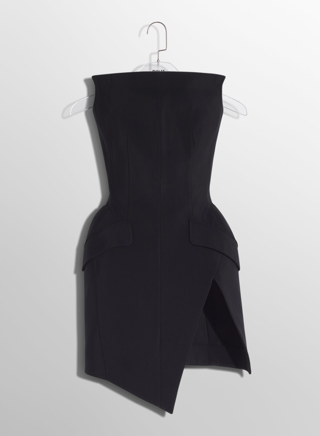 black slitted tailored bustier dress