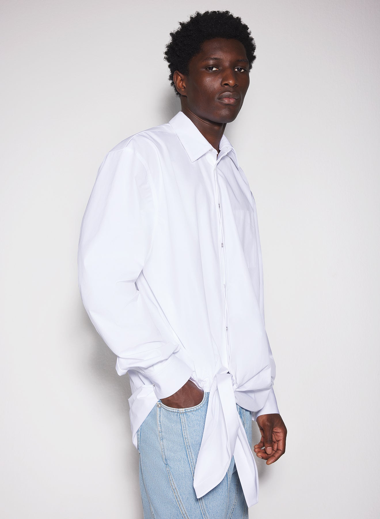 white knotted poplin shirt