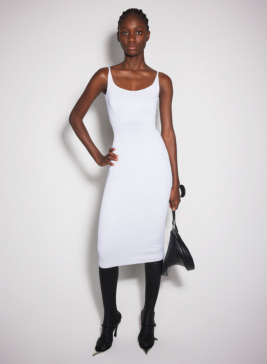 white sculpting knit dress