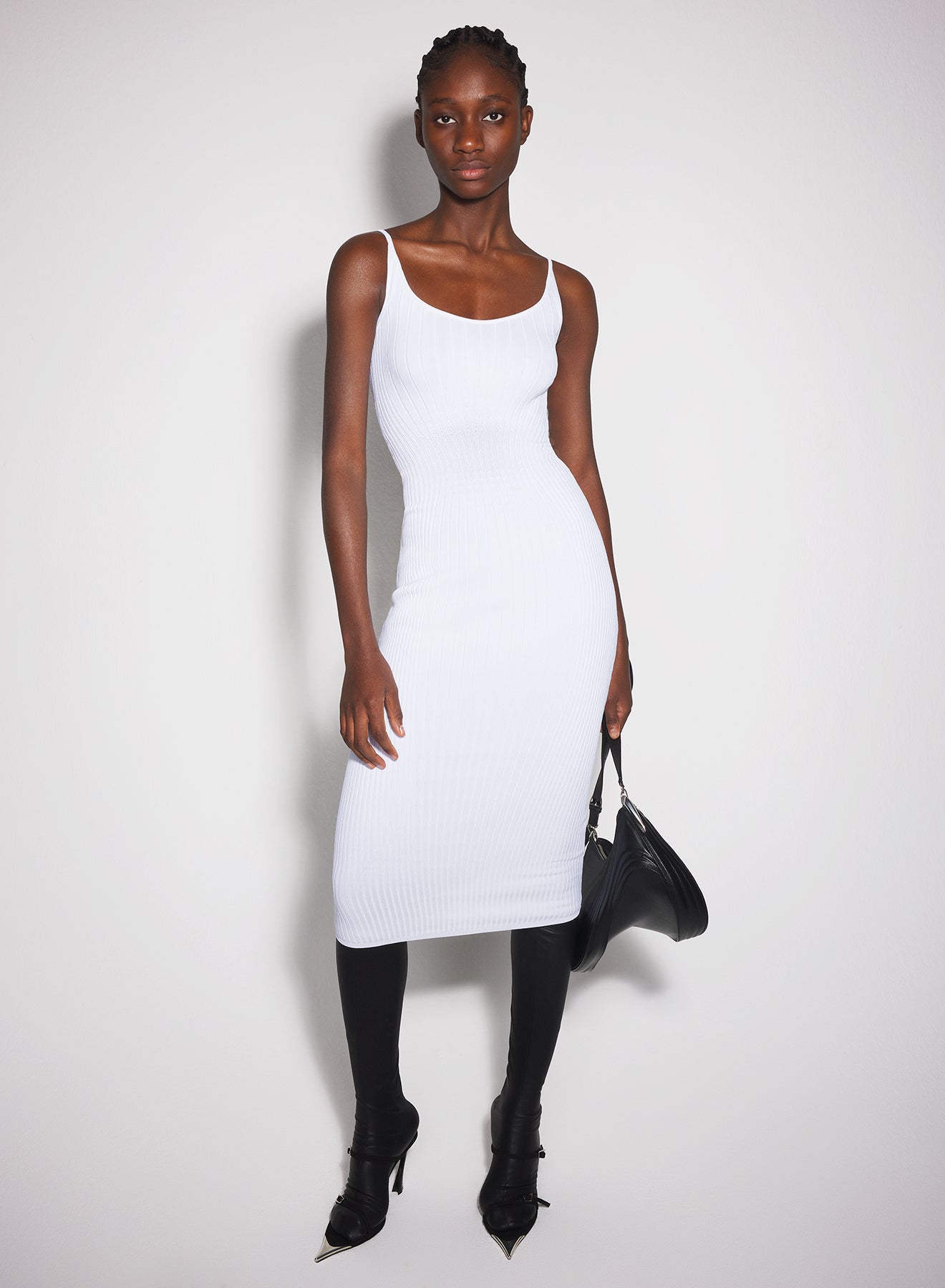 white sculpting knit dress