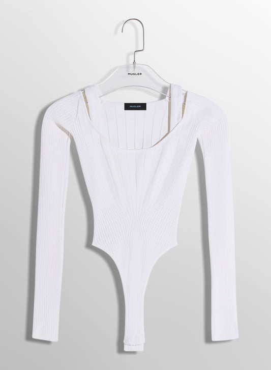 white sculpting knit bodysuit