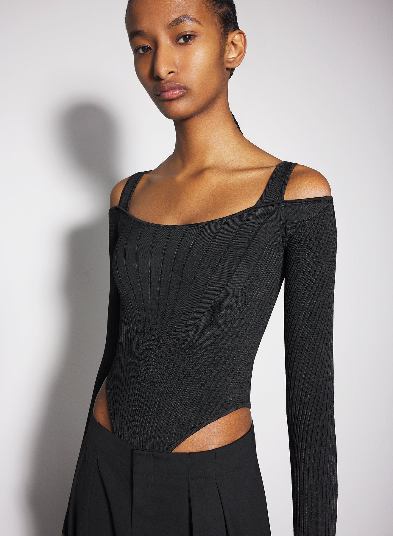 black sculpting knit bodysuit