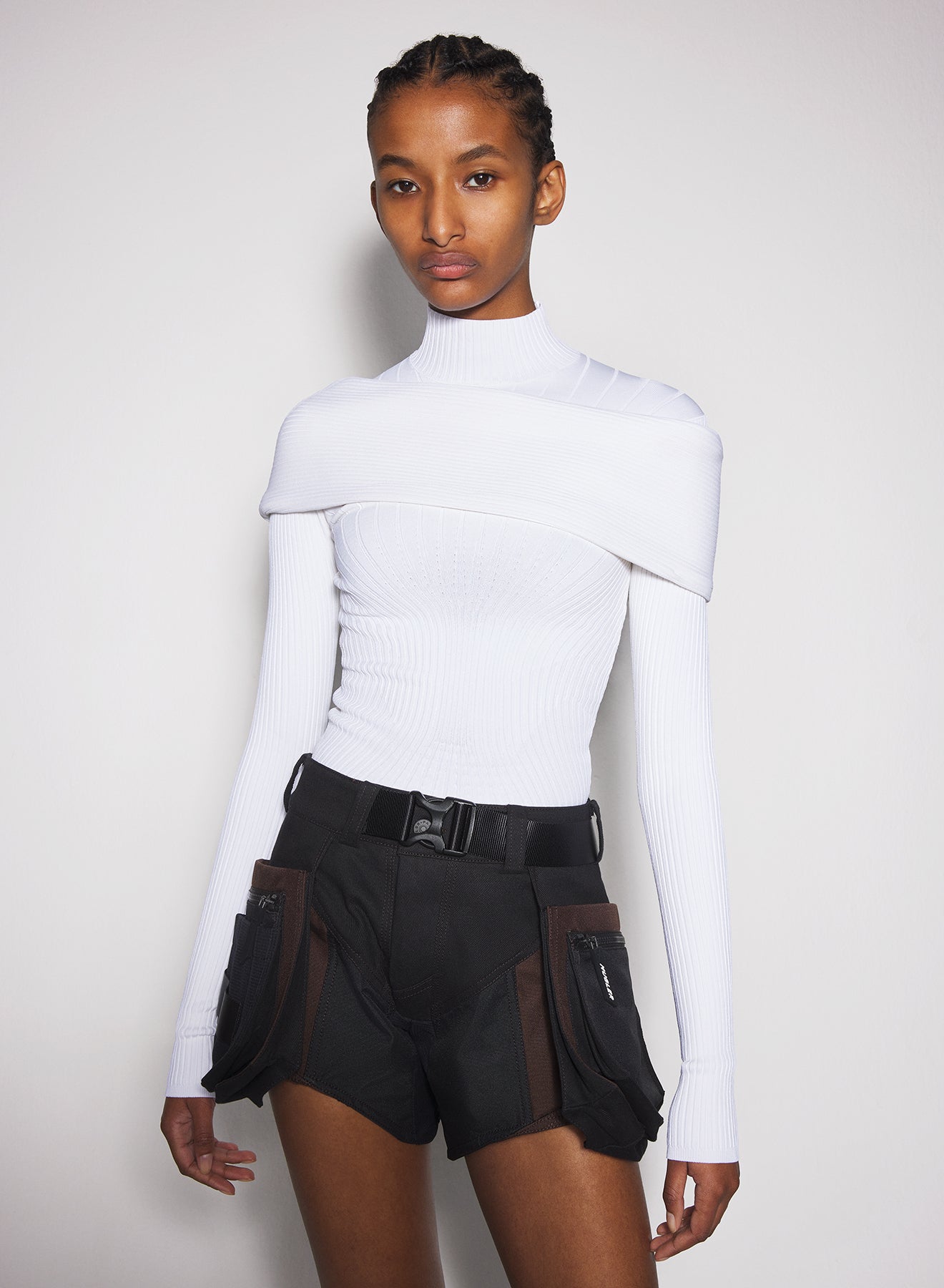 white sculpting knit top