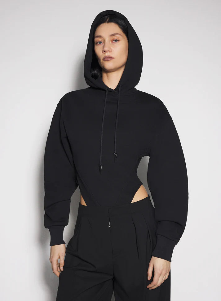 black fleece hoodie bodysuit