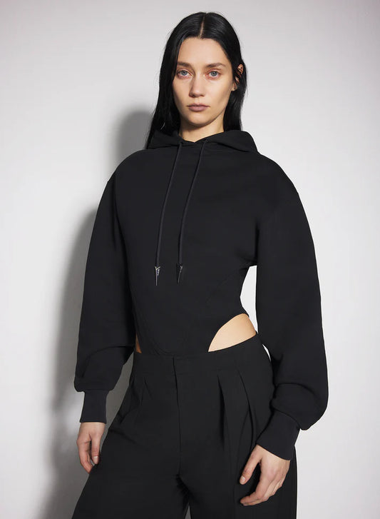 black fleece hoodie bodysuit