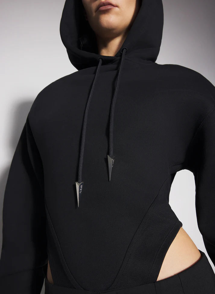 black fleece hoodie bodysuit