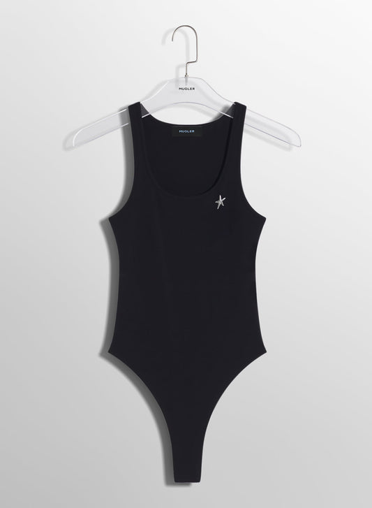 black Mugler star bodysuit