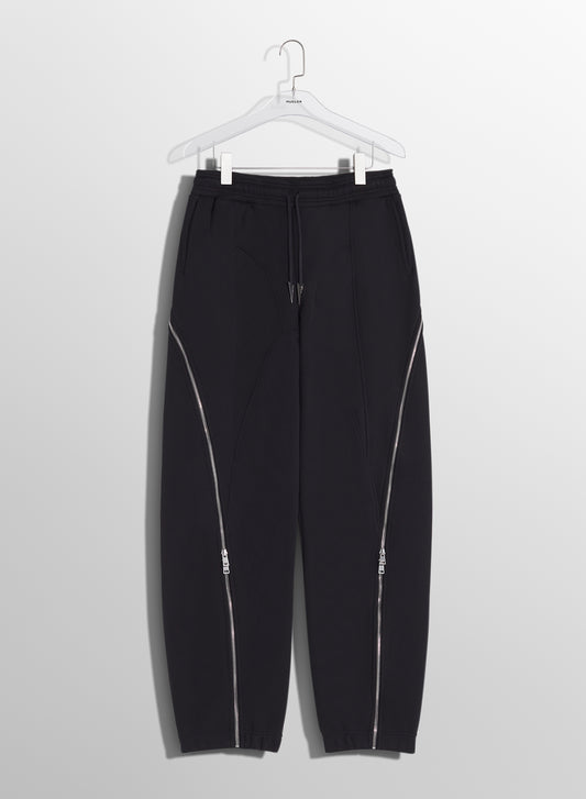 black zipped light fleece track pants