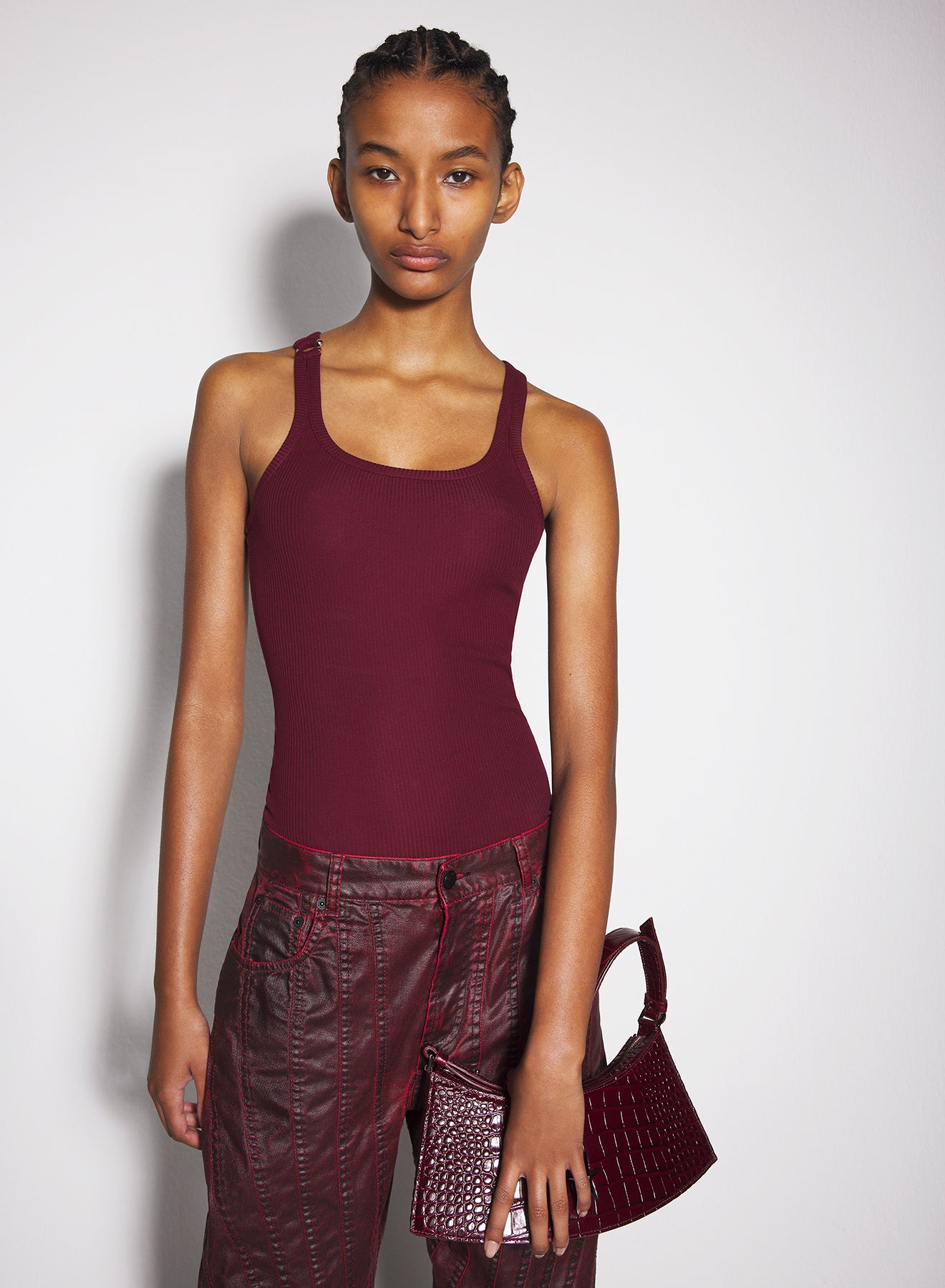 burgundy pierced tank top