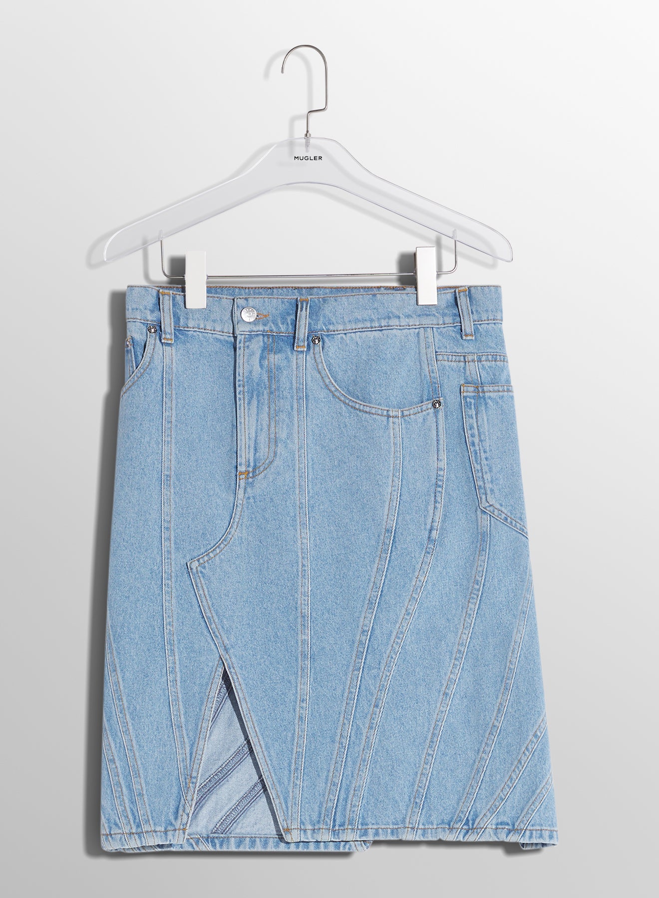 blue spiral denim skirt