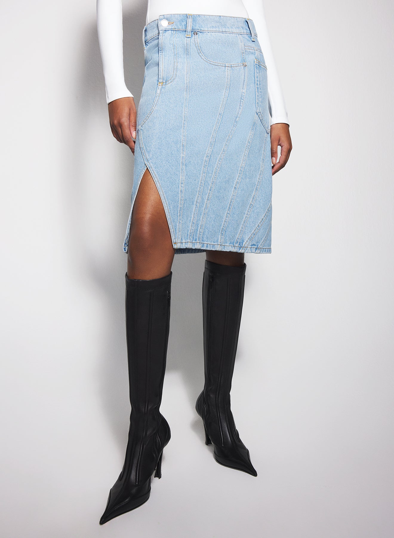 blue spiral denim skirt