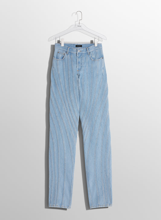 blue spiral baggy jeans
