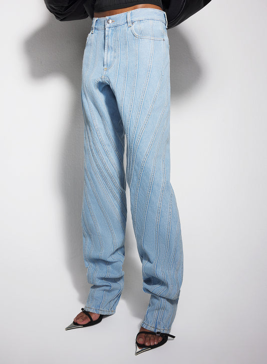 blue spiral baggy jeans