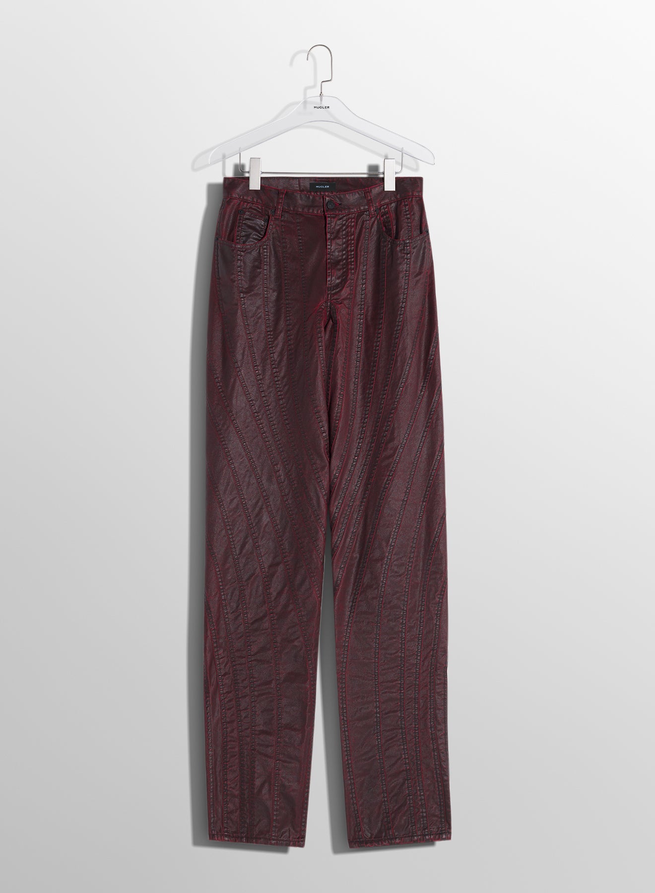 vampire red waxed spiral baggy jeans