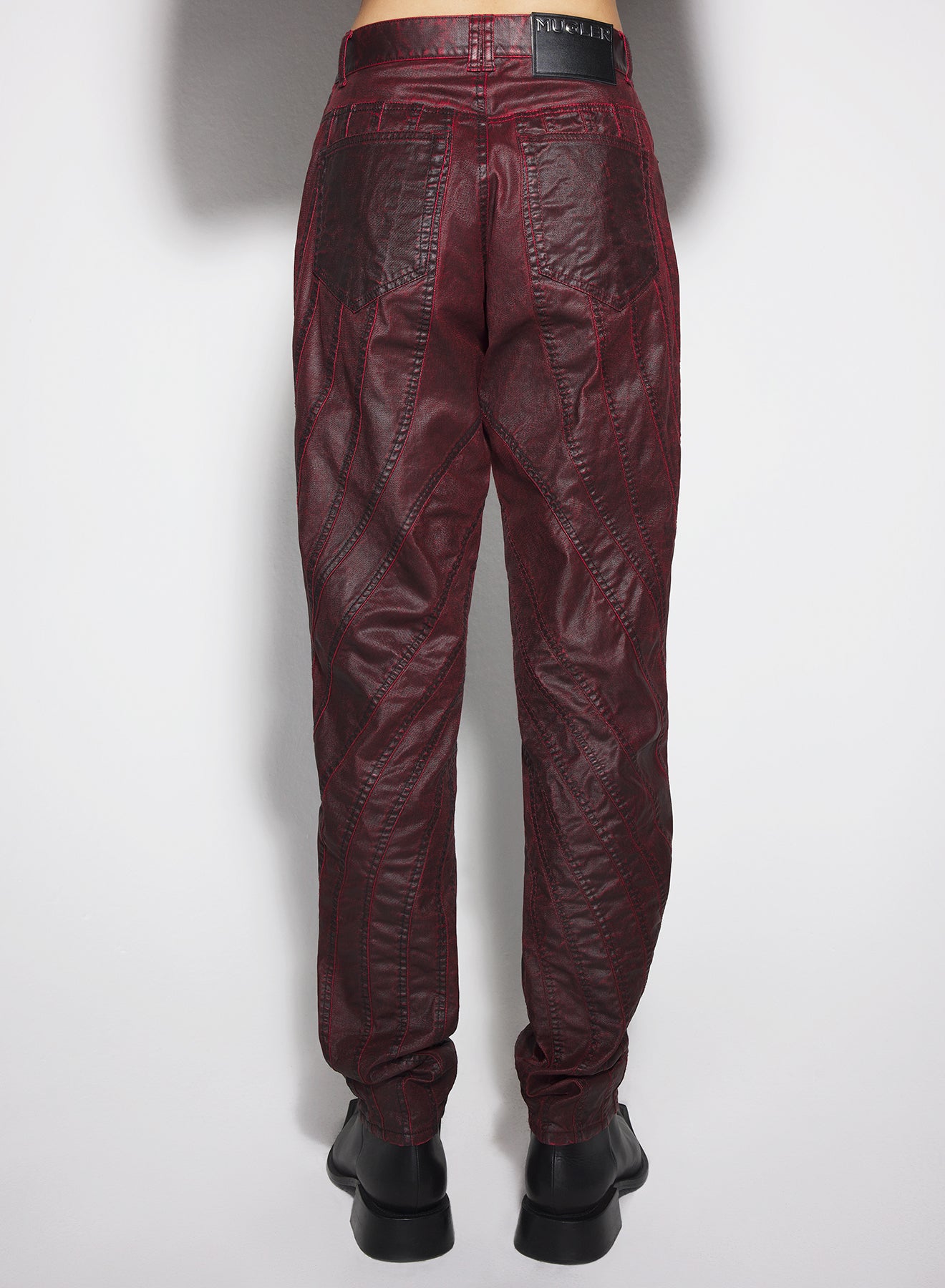 vampire red waxed spiral baggy jeans