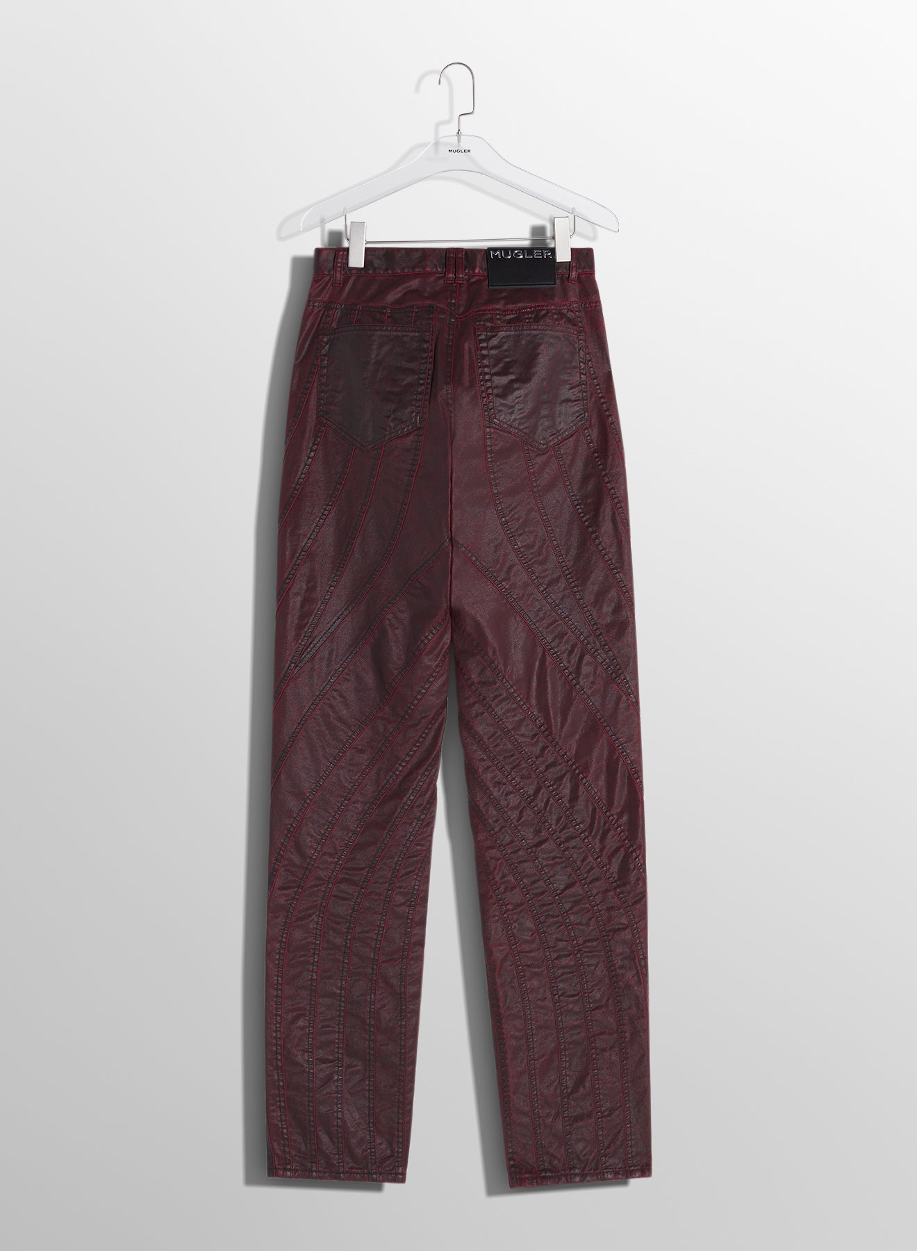 vampire red waxed spiral baggy jeans