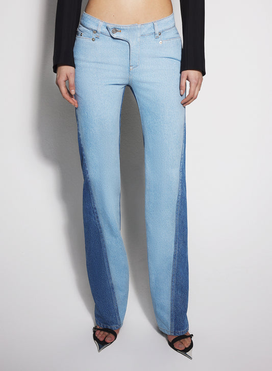 bi-tone blue straight leg jeans