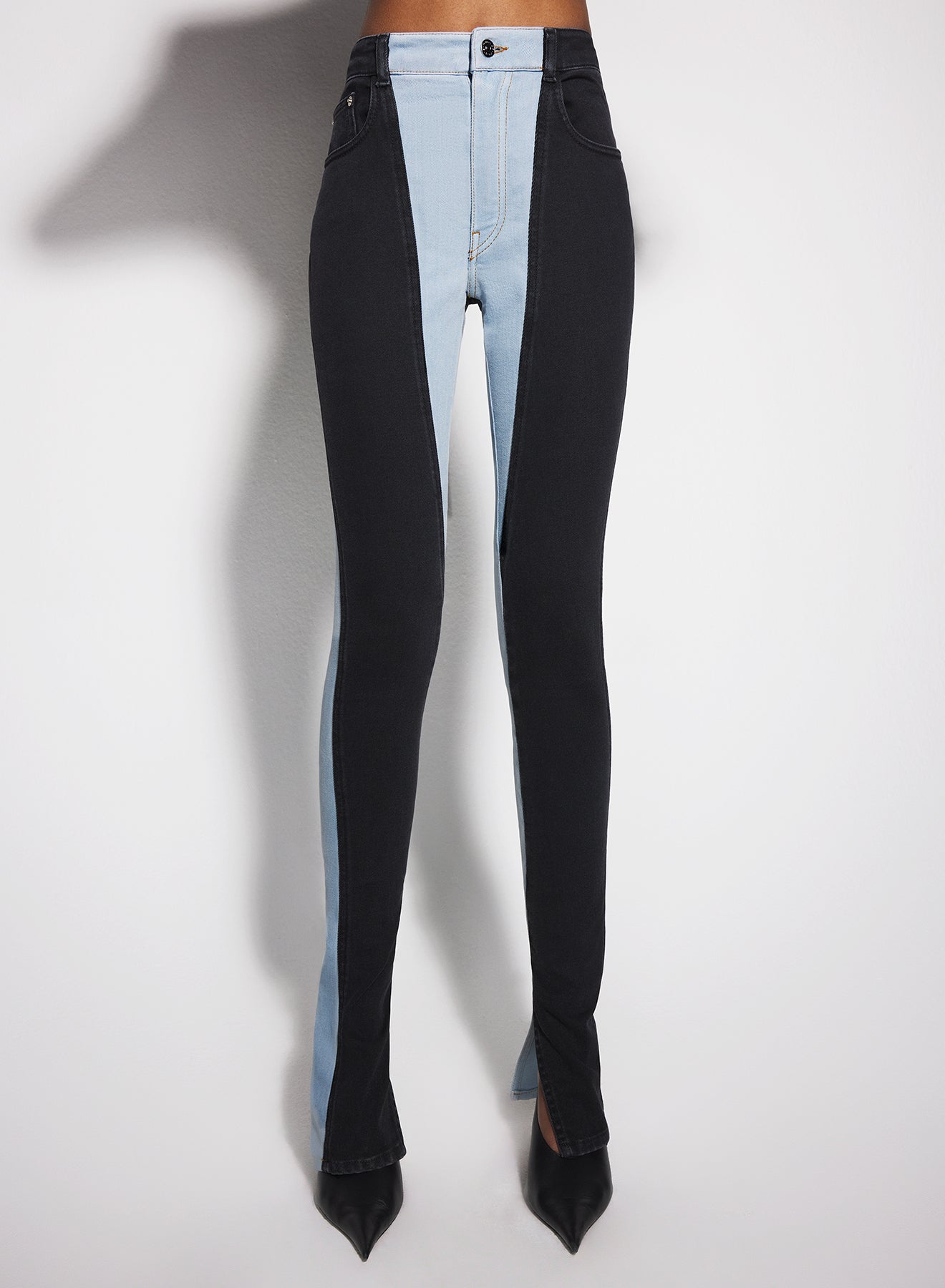 blue bi-color skinny jeans