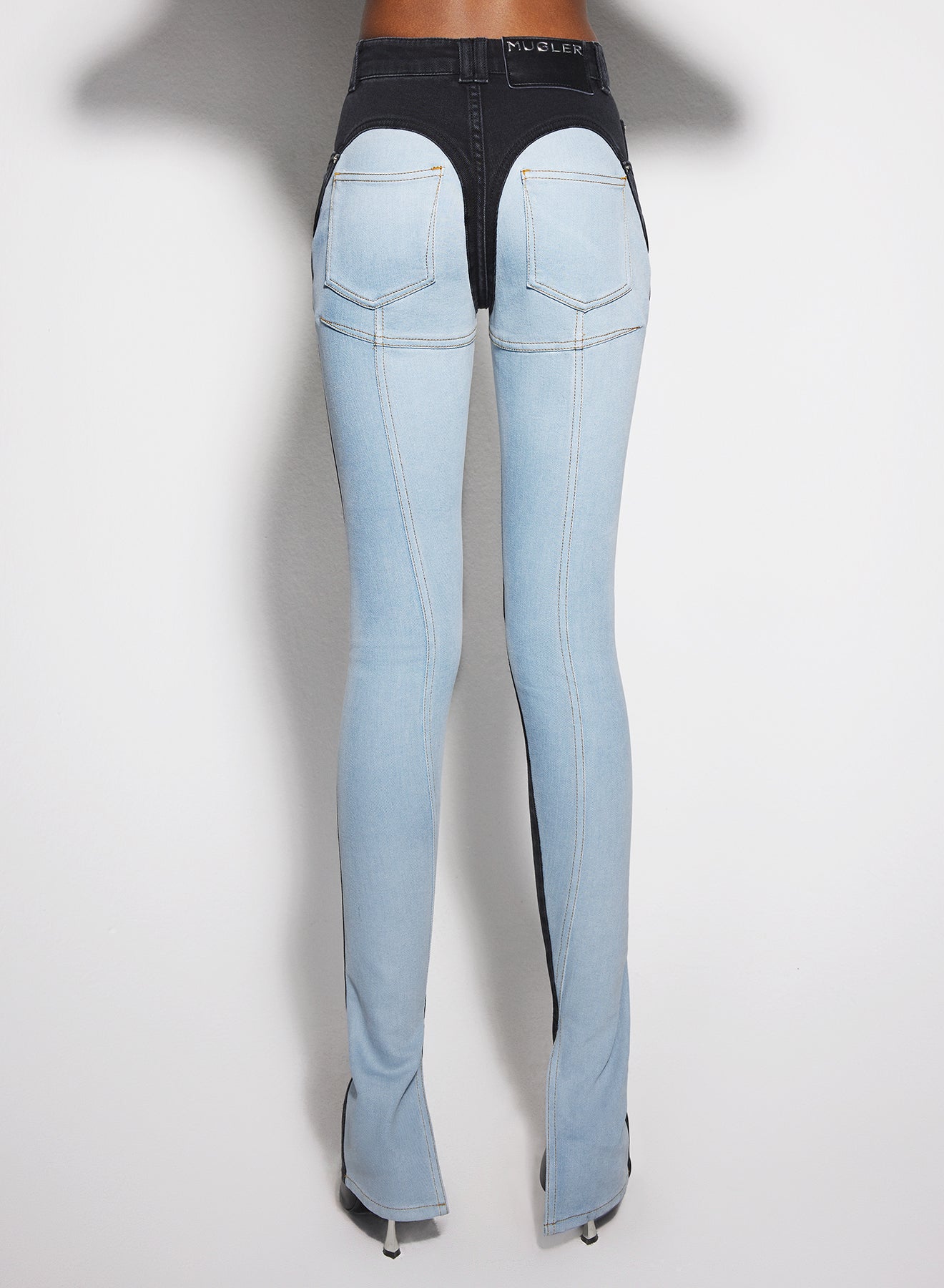 blue bi-color skinny jeans