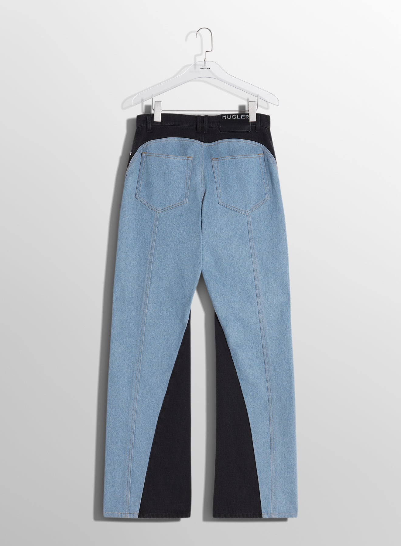 blue bi-color straight leg jeans