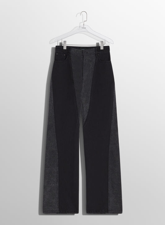 washed black bi-material straight leg jeans