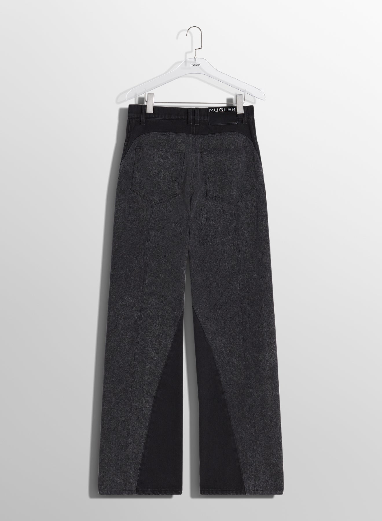 washed black bi-material straight leg jeans