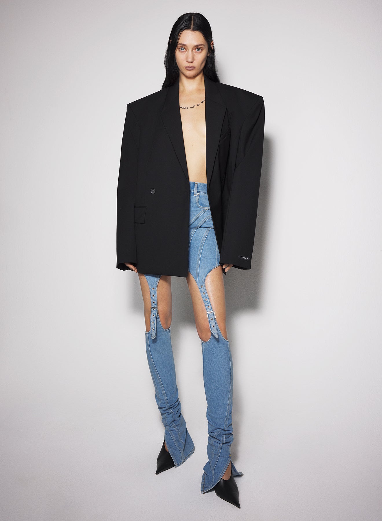 blue buckled chaps skinny jeans | MUGLER Official Website – Mugler