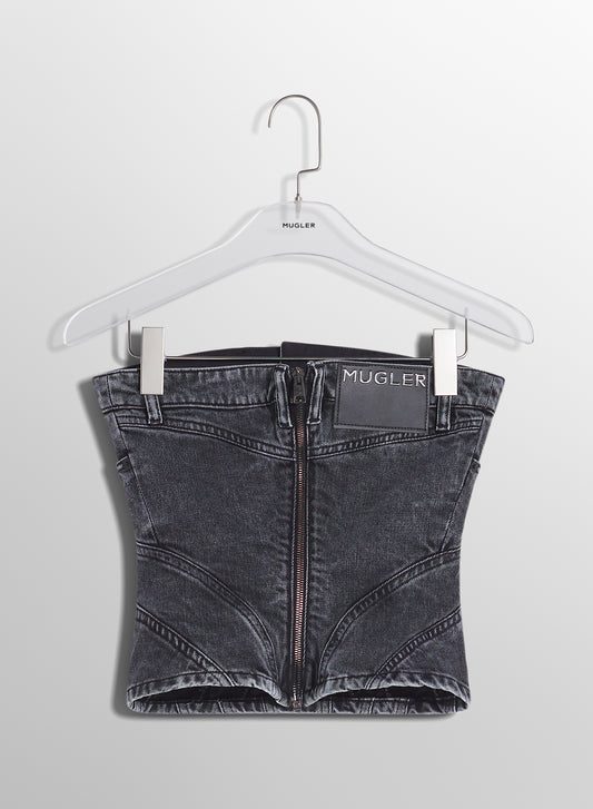 washed black spiral denim bustier