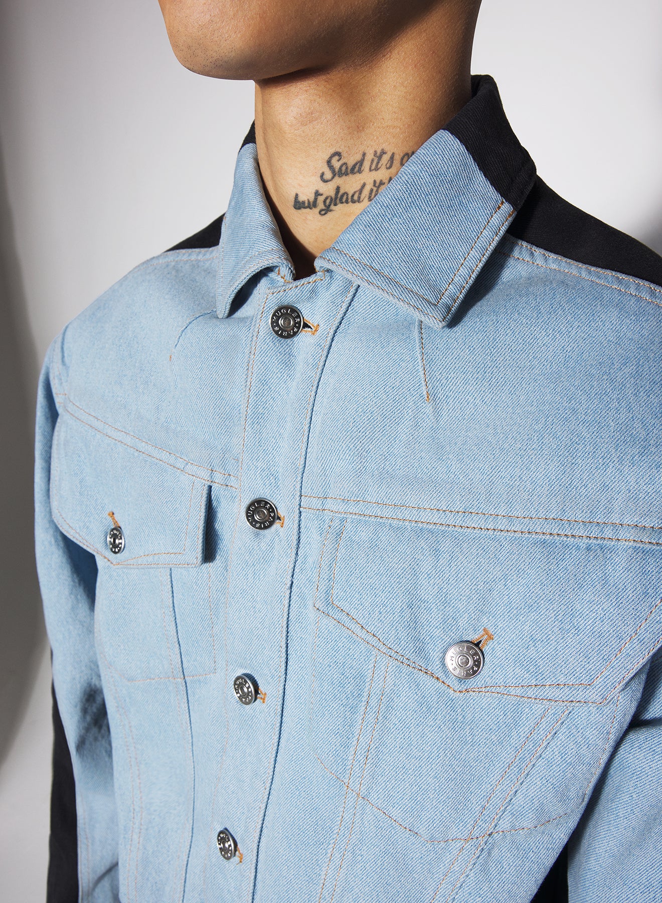 blue bi-color denim jacket