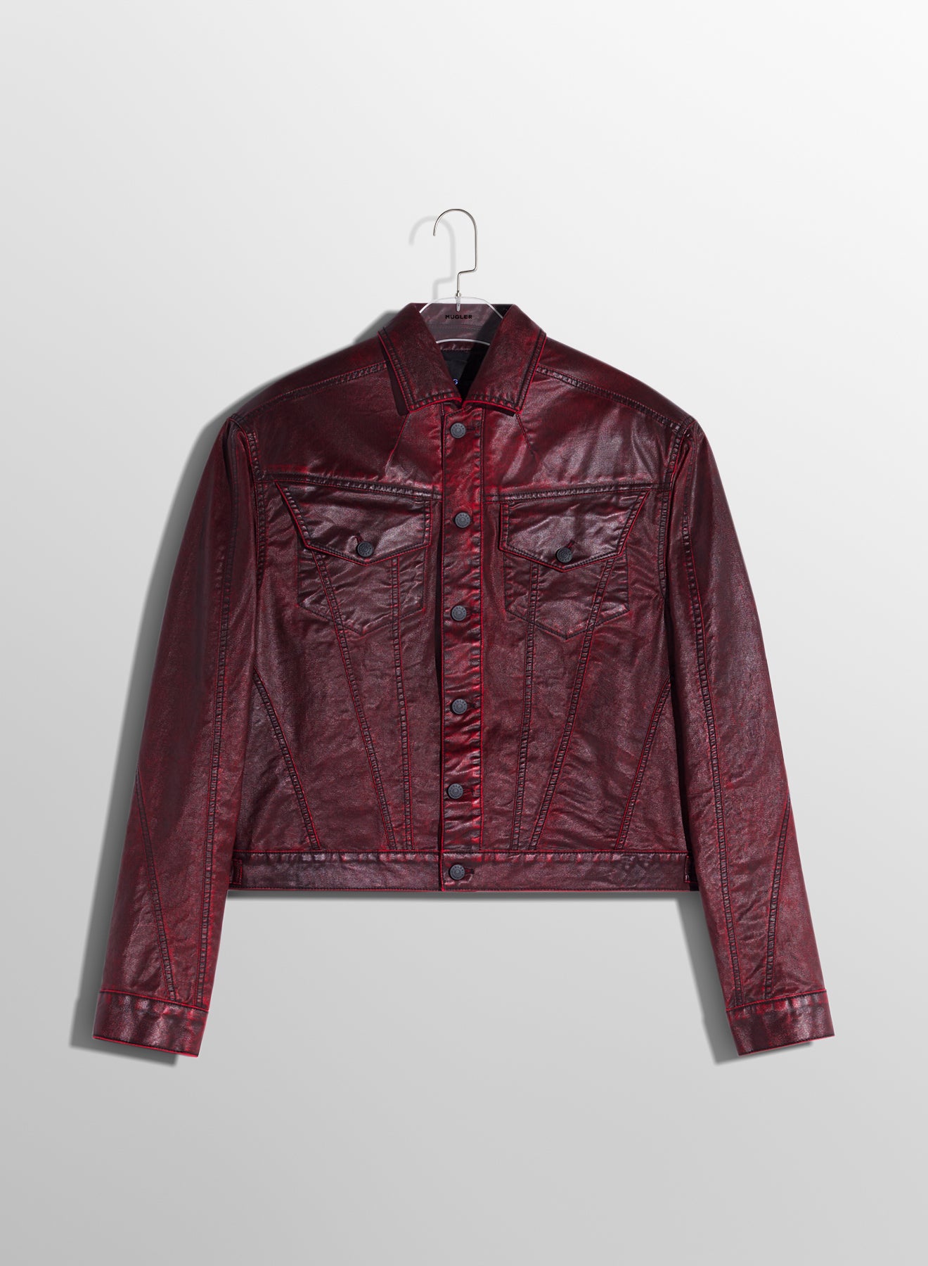 burgundy waxed denim jacket