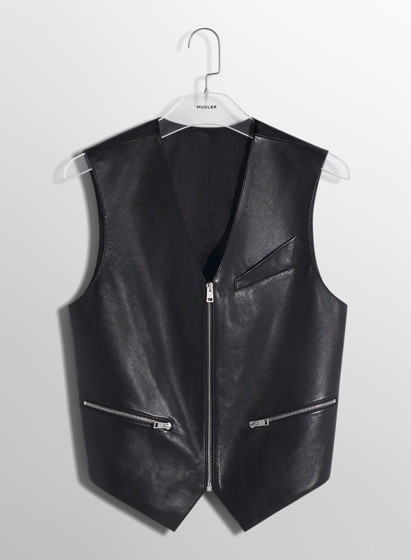 black leather zipper vest