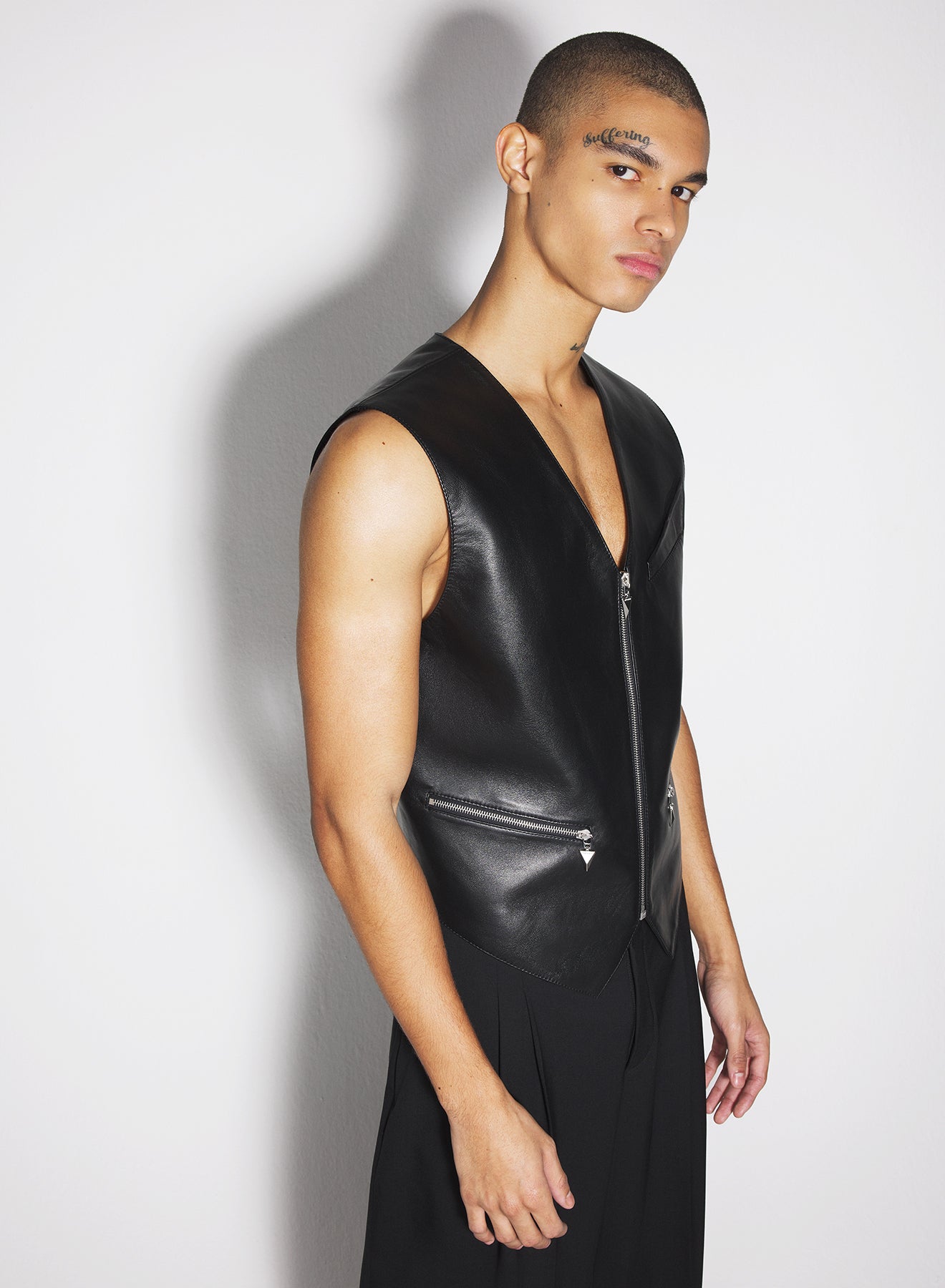 black leather zipper vest