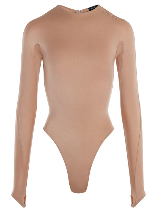 tan shoulder logo bodysuit
