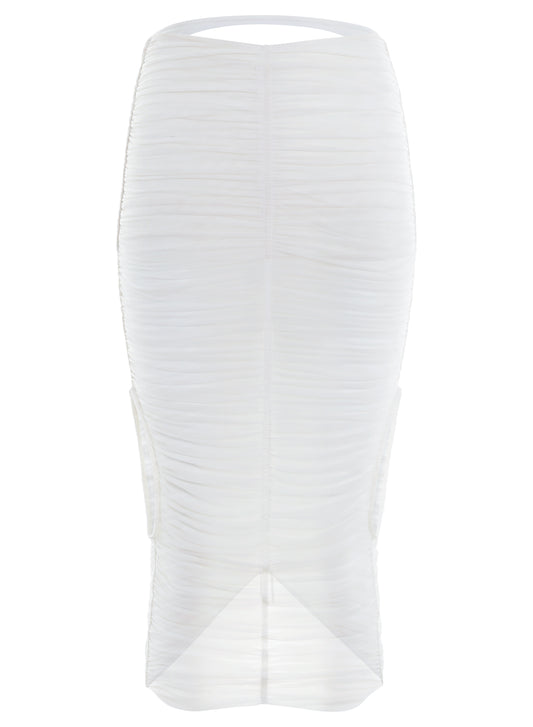 white ruched mesh skirt