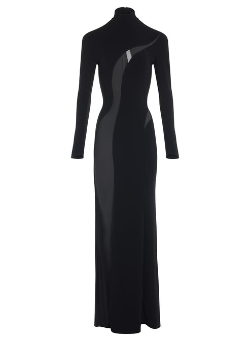 black tulle-insert crepe gown | MUGLER Official Website – Mugler