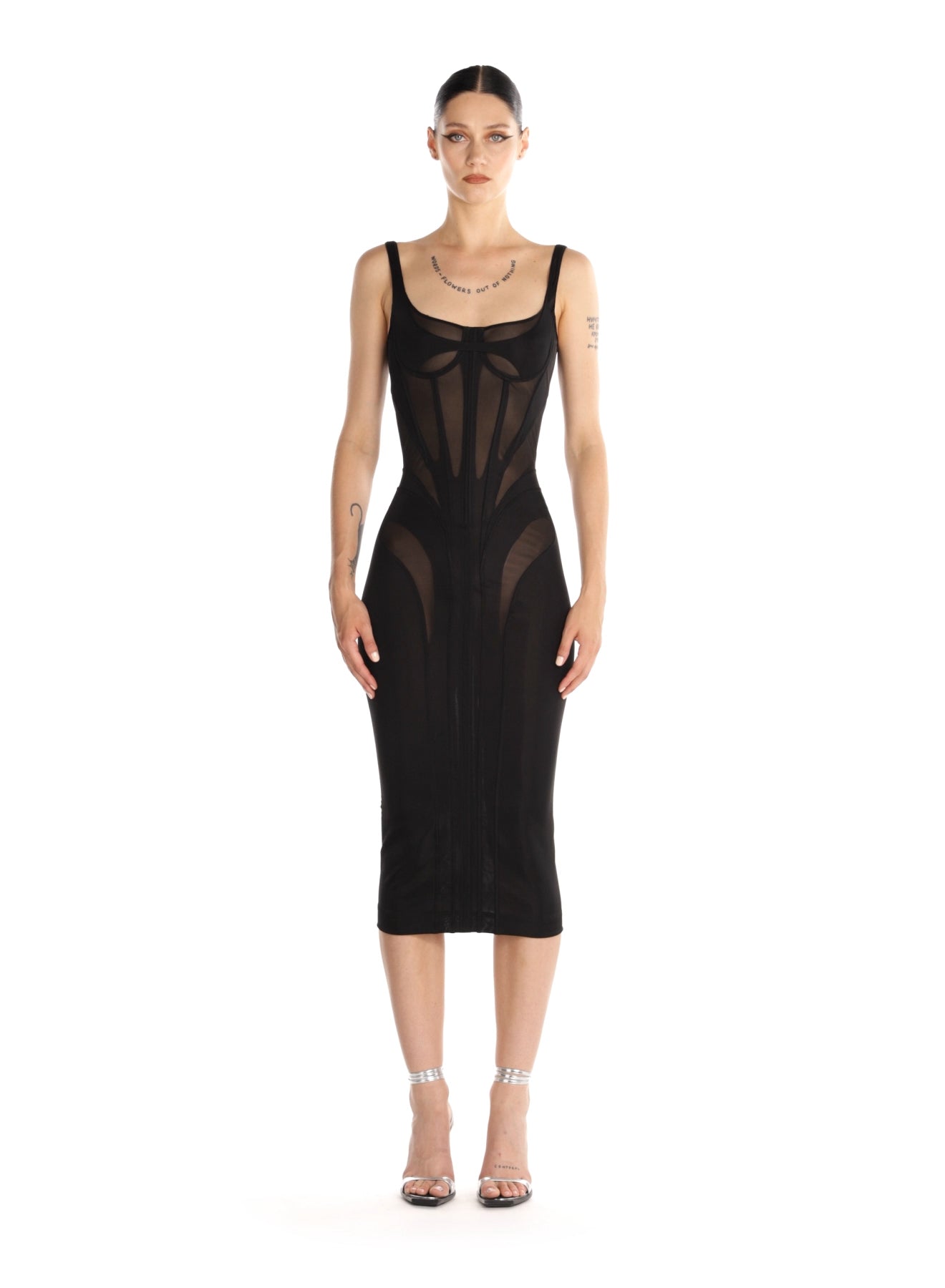 black corseted lingerie midi dress