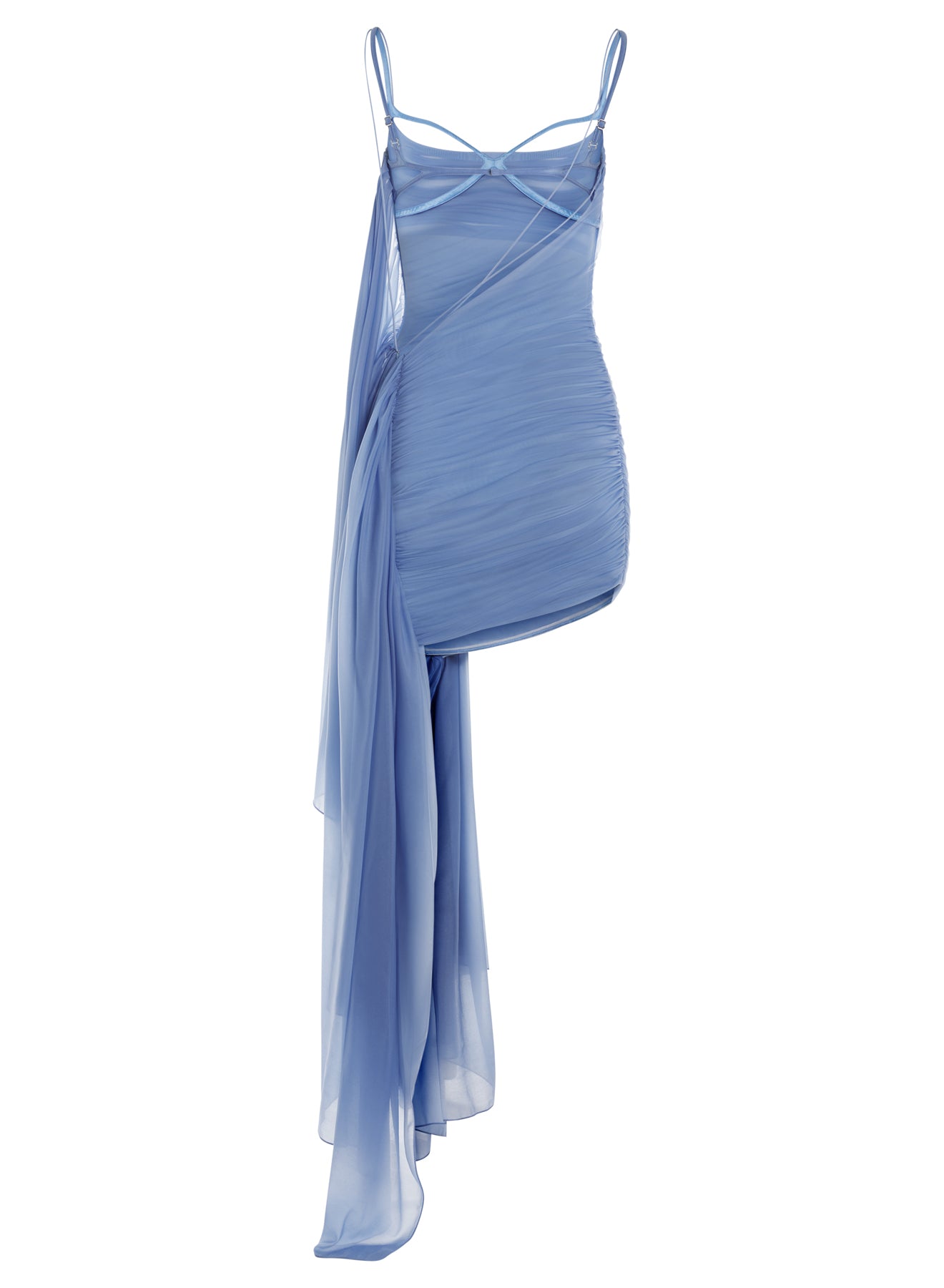 silver blue ruched mini dress