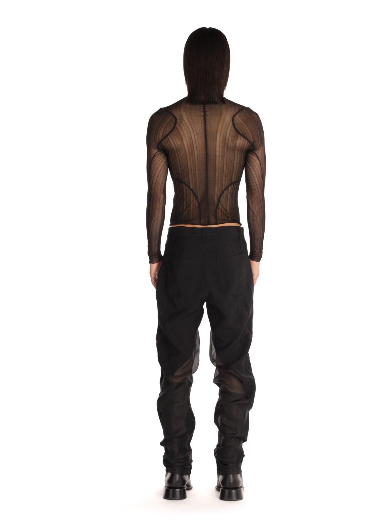 Mugler Black Structured Long Sleeve Top with Cut-Out Detail – Paris