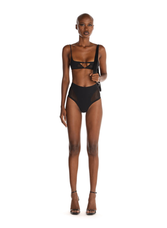 black criss-crossed bikini top