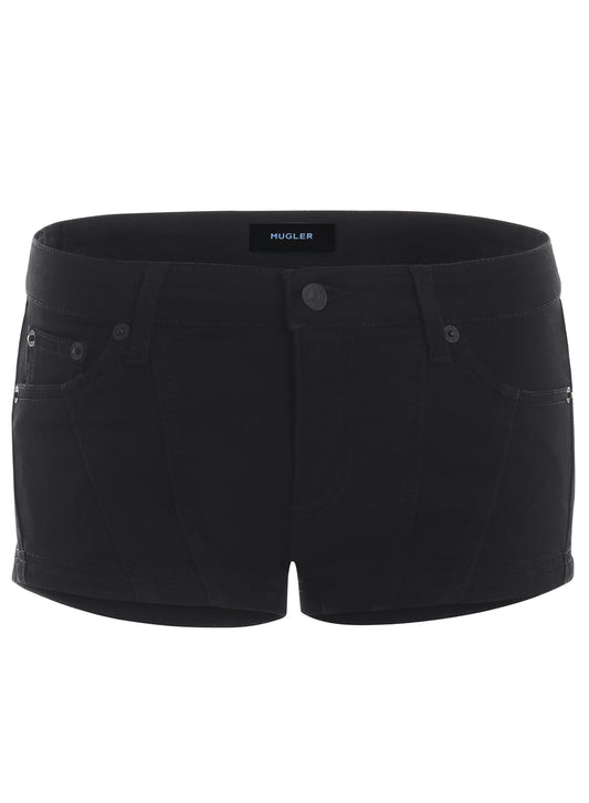 black low-rise denim shorts