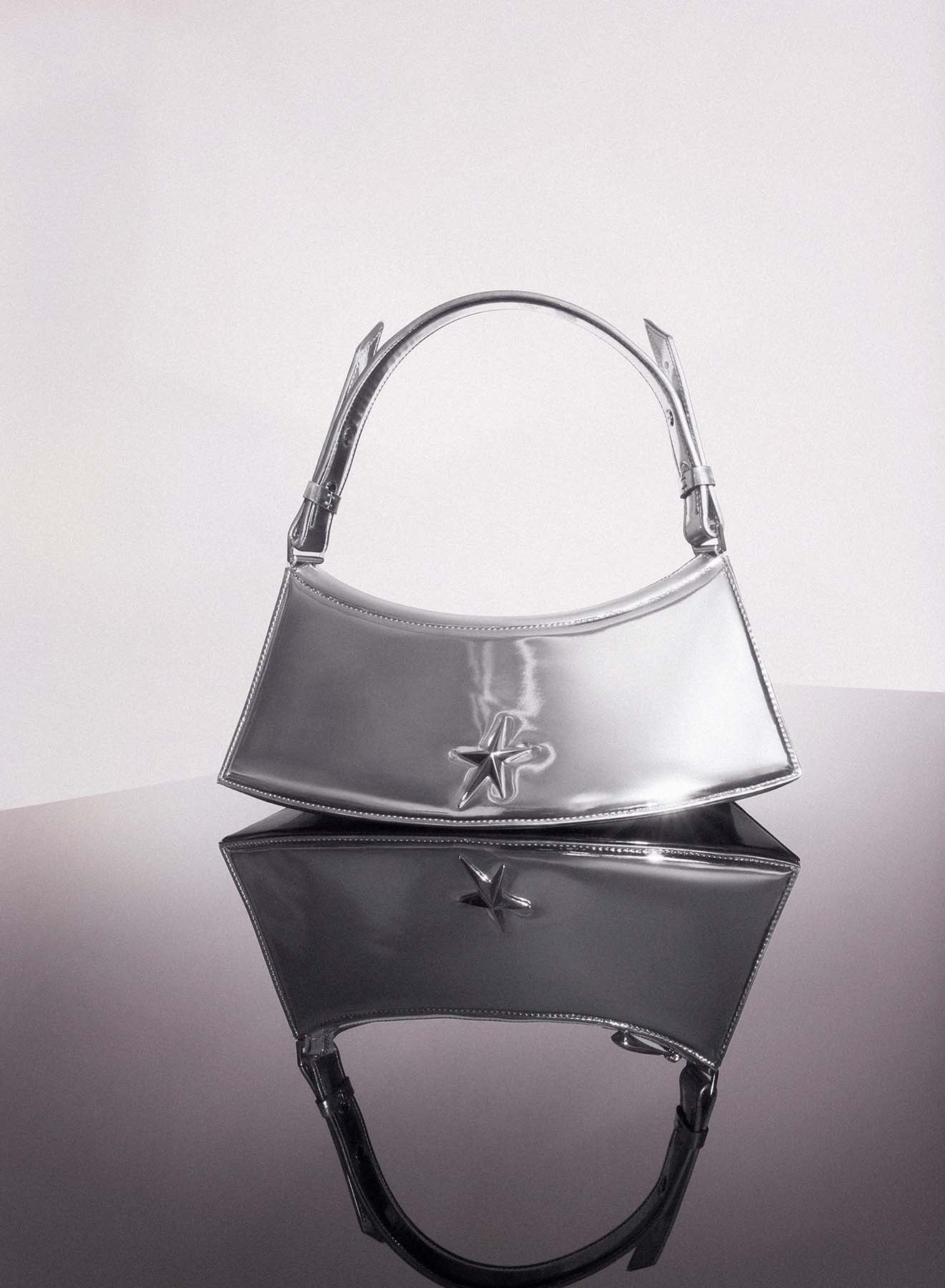 metallic silver zenith bag