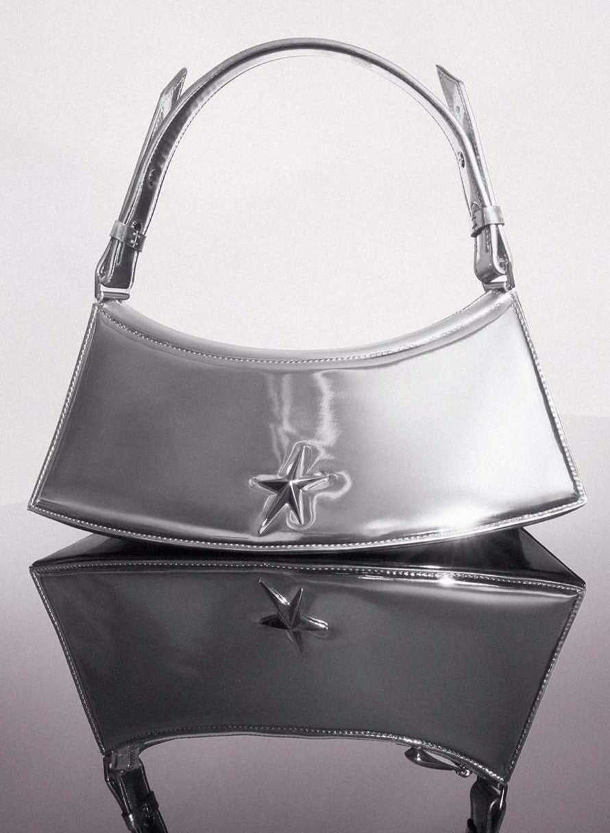 metallic silver zenith bag