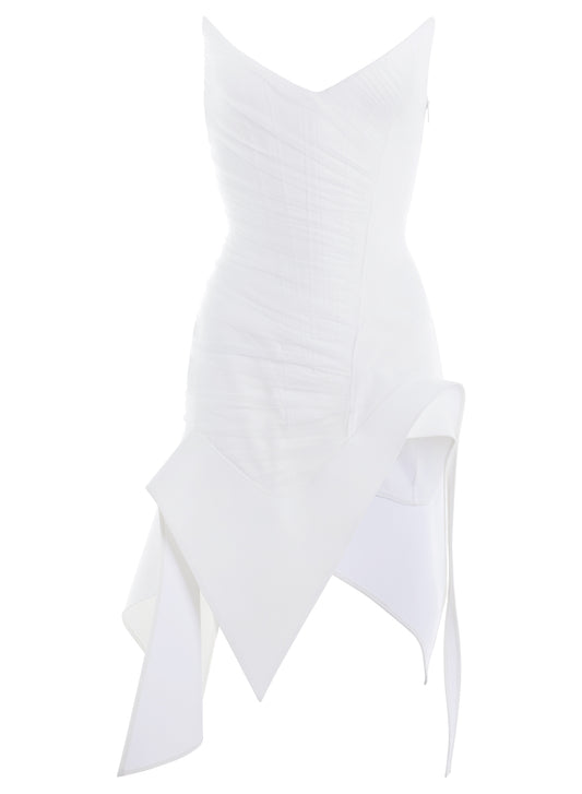 white asymmetric bustier dress