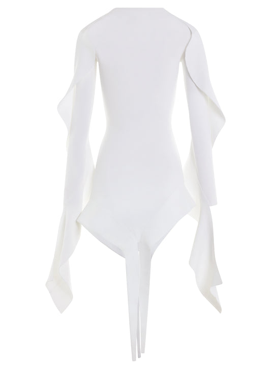 white asymmetric knitted dress