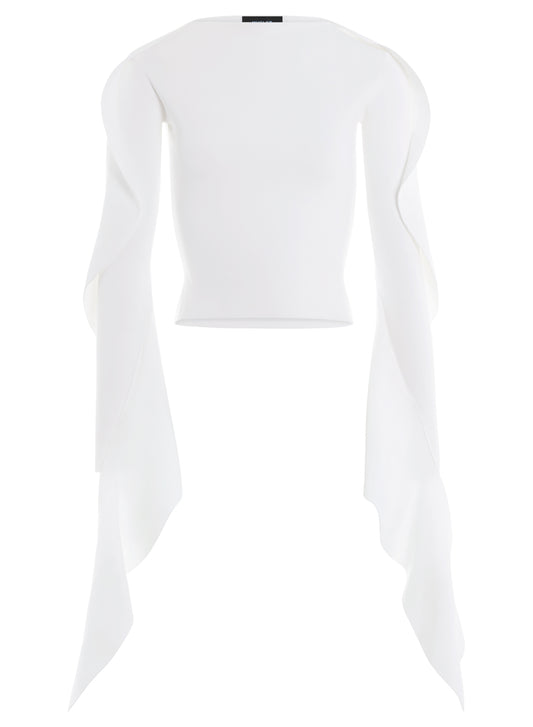 white asymmetric knitted top