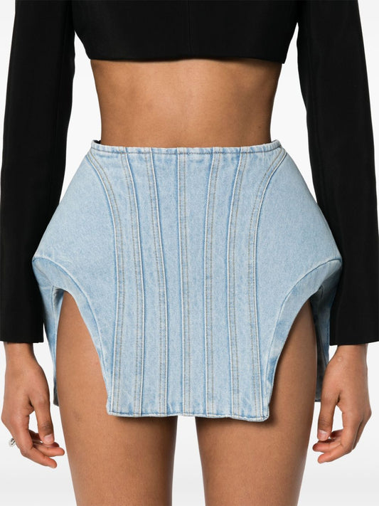 blue curvy denim mini skirt