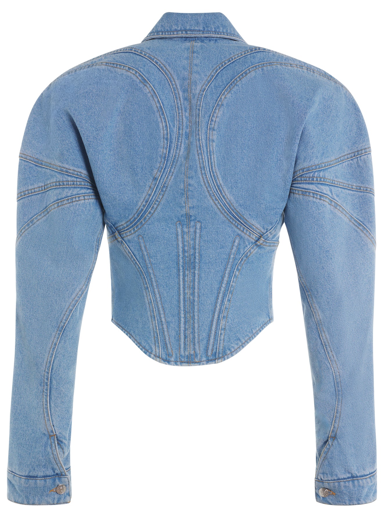 light blue tailored corset denim jacket