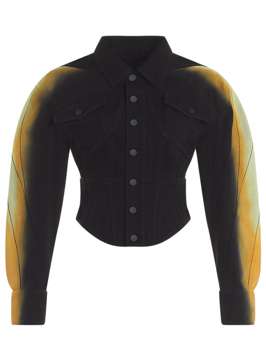 black corseted gradient-effect denim jacket