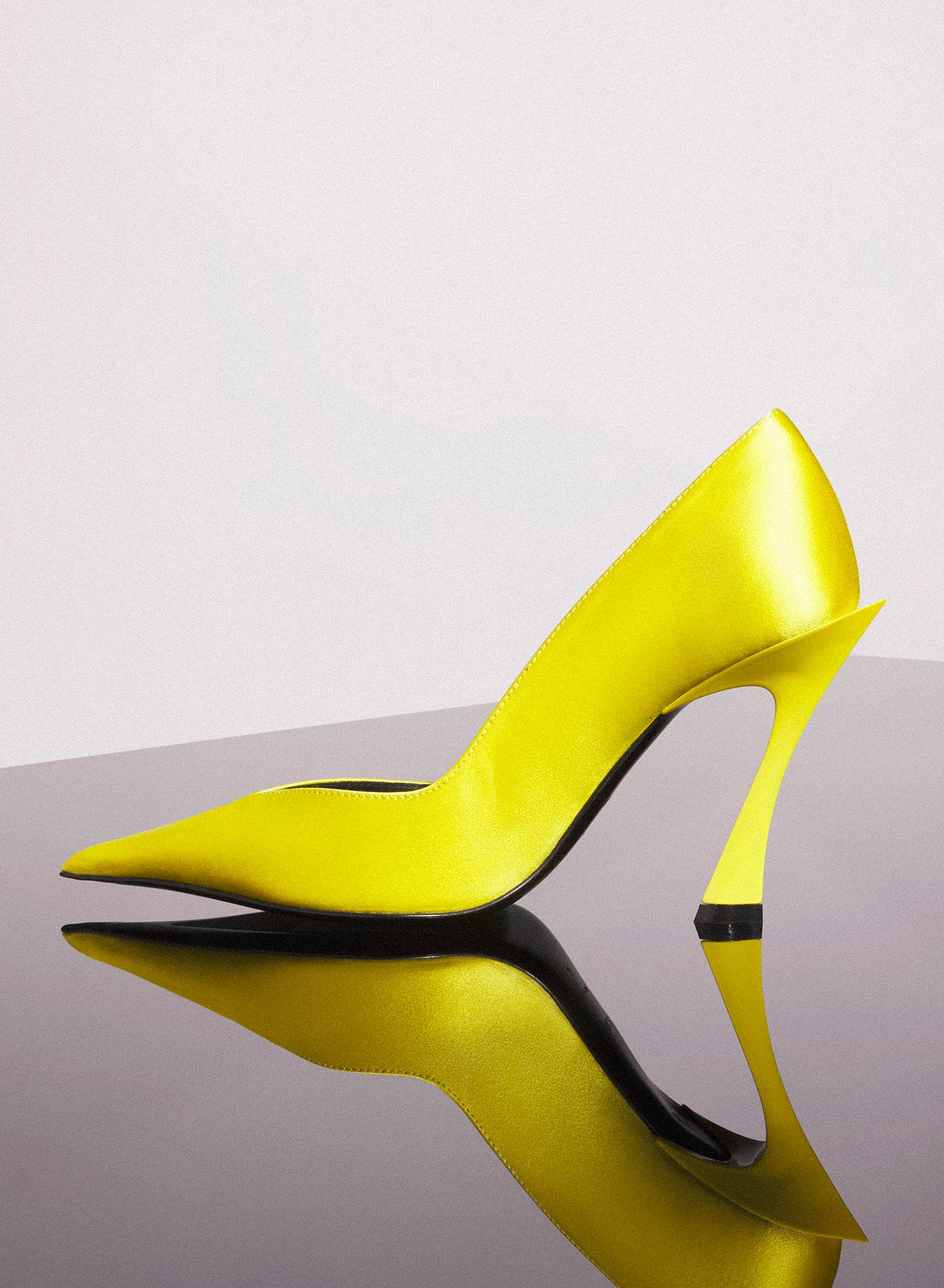 yellow leather fang 95 satin pump